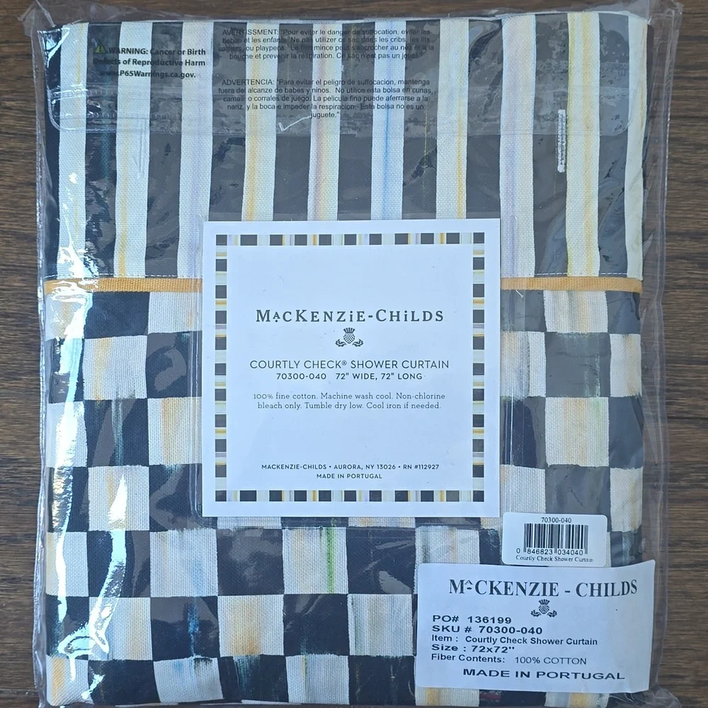 MacKenzie-Childs Courtly Check Shower Curtain with Striped Border,$218.00